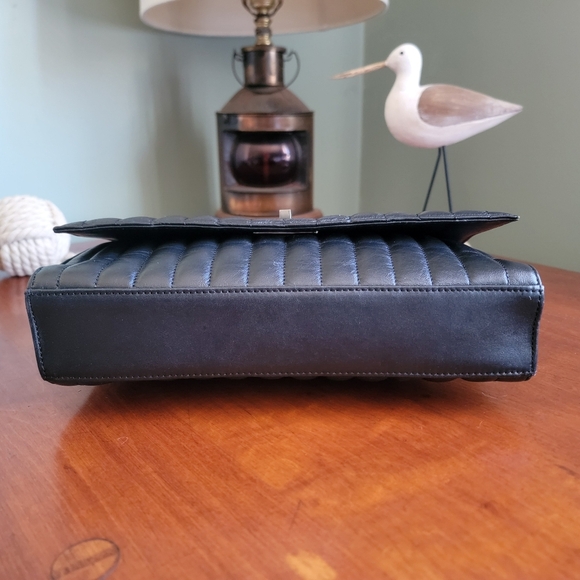 Brooks Brothers Black Quilted Calfskin Leather Crossbody Evening Bag Purse - Picture 8 of 16